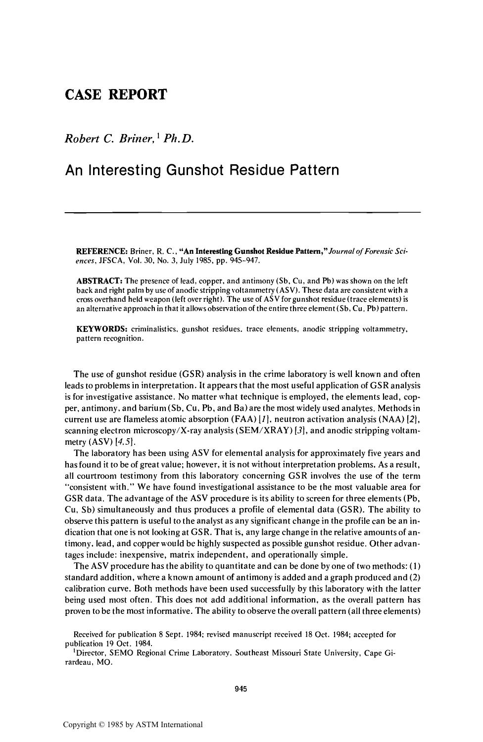 An Interesting Gunshot Residue Pattern by Briner RC