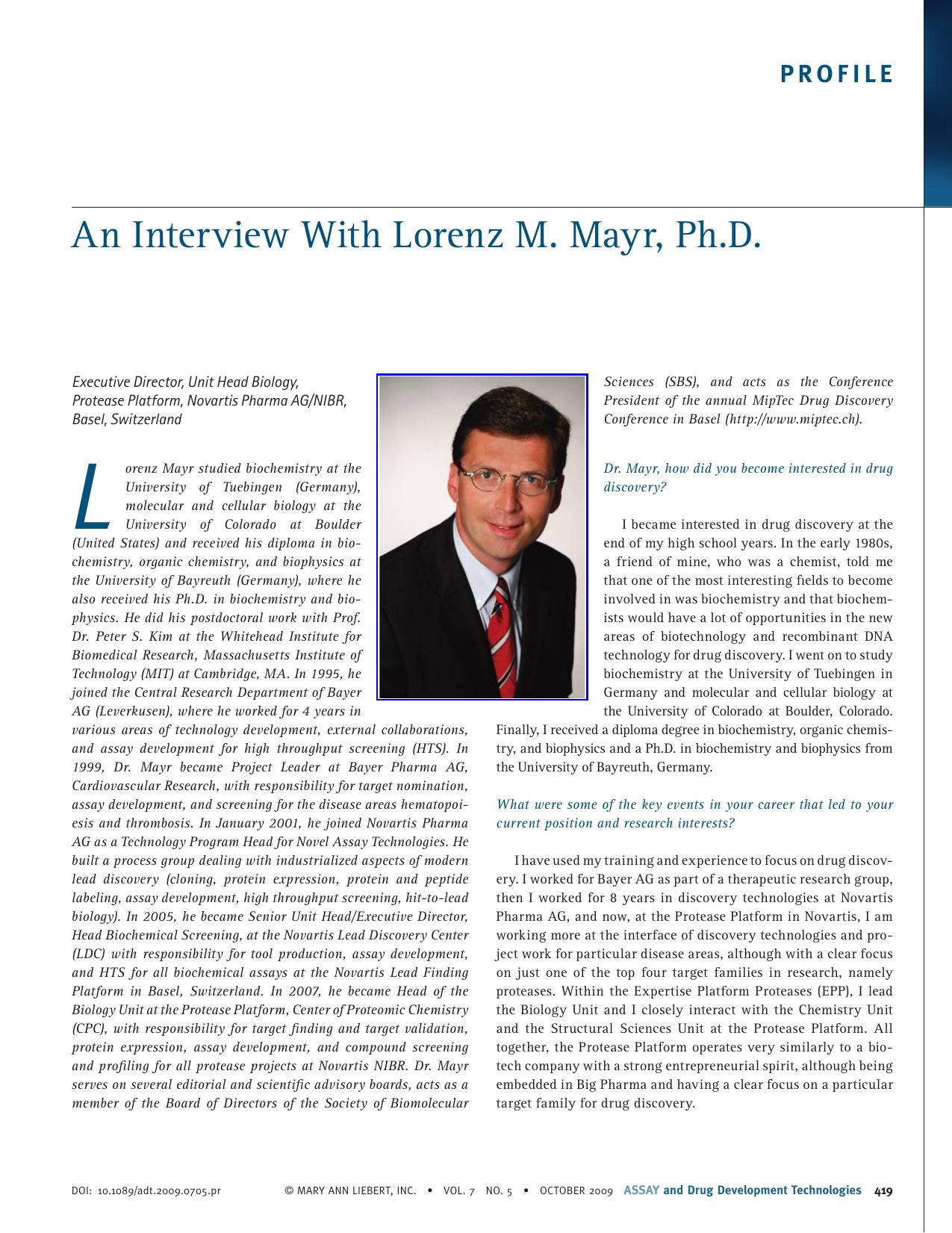 An Interview With Lorenz M. Mayr, Ph.D. by 
