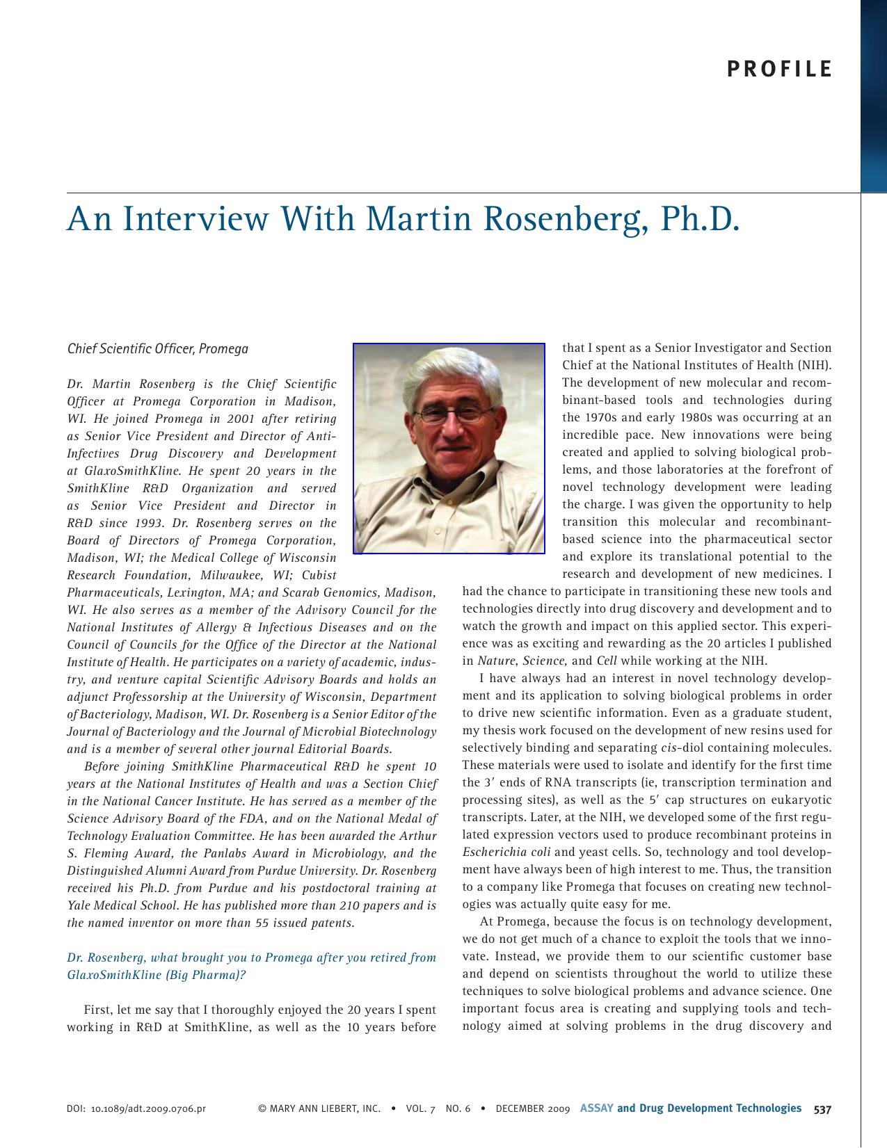 An Interview With Martin Rosenberg, Ph.D. by Unknown