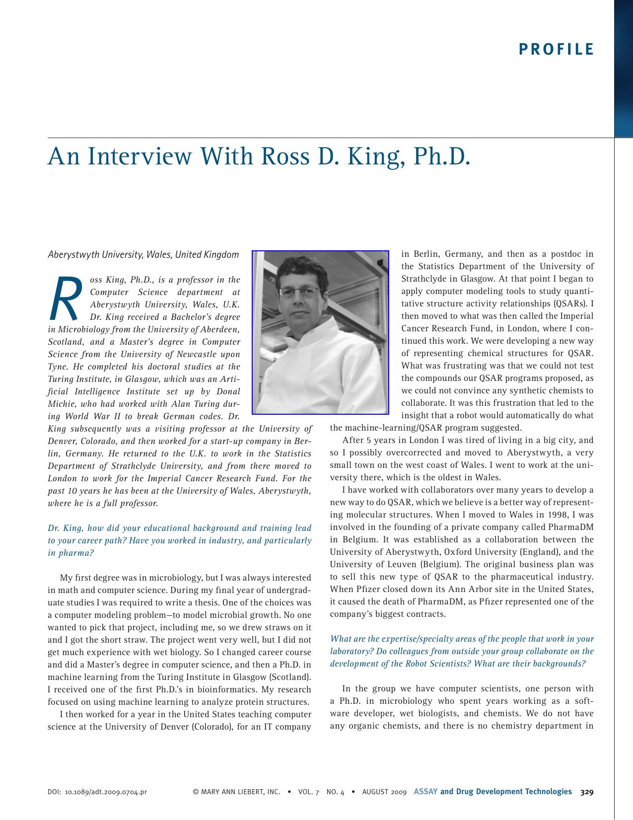 An Interview With Ross D. King, Ph.D. by 