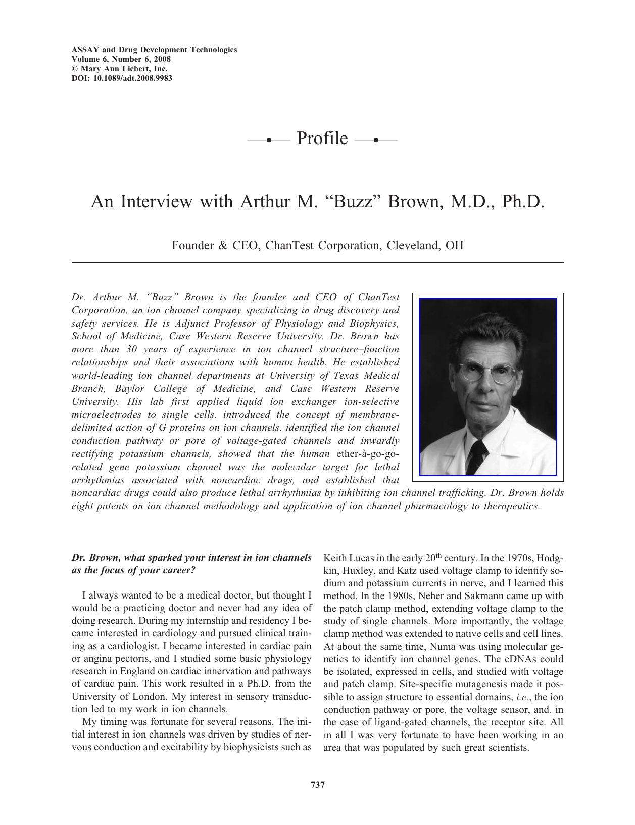 An Interview with Arthur M. âBuzzâ Brown, M.D., Ph.D. by Unknown