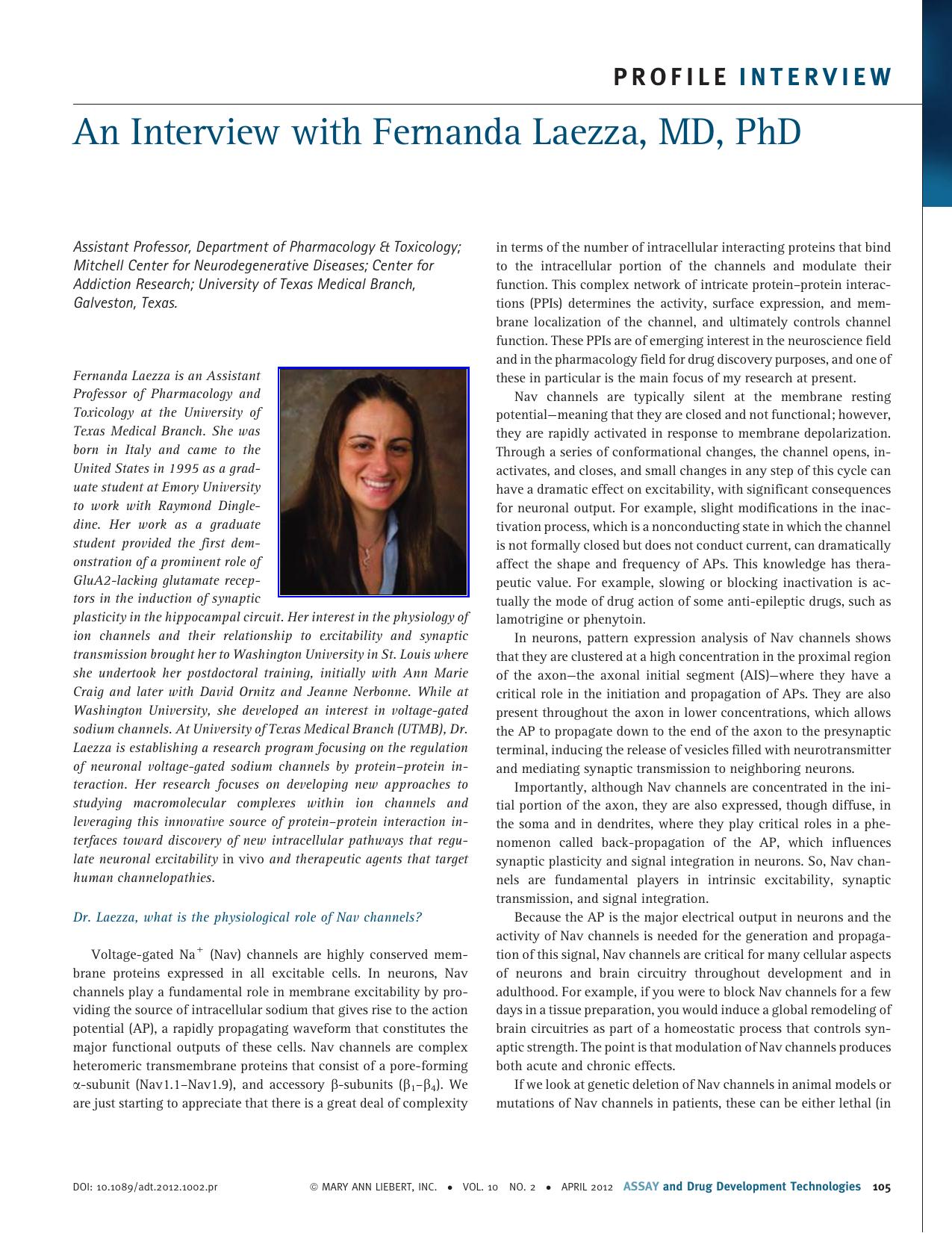 An Interview with Fernanda Laezza, MD, PhD by Unknown