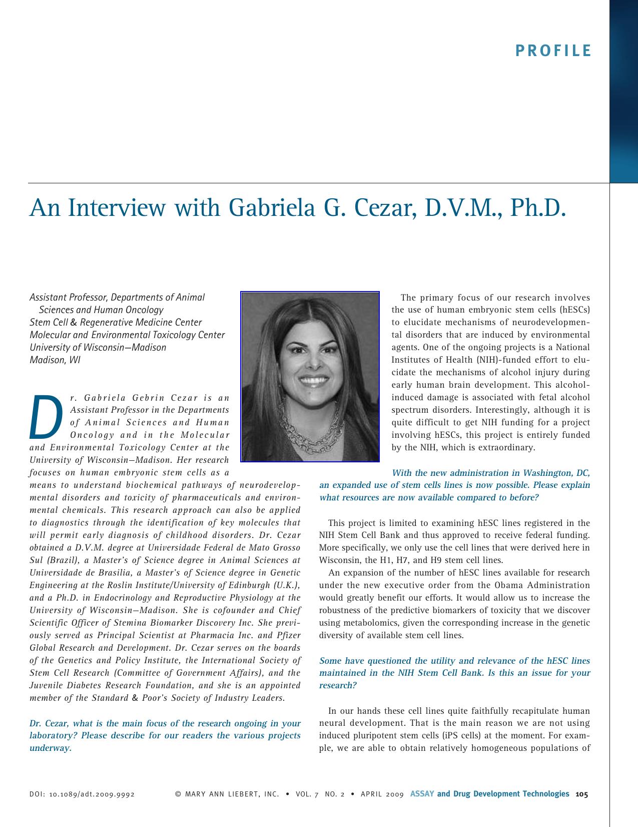 An Interview with Gabriela G. Cezar, D.V.M., Ph.D. by Vicki Glaser