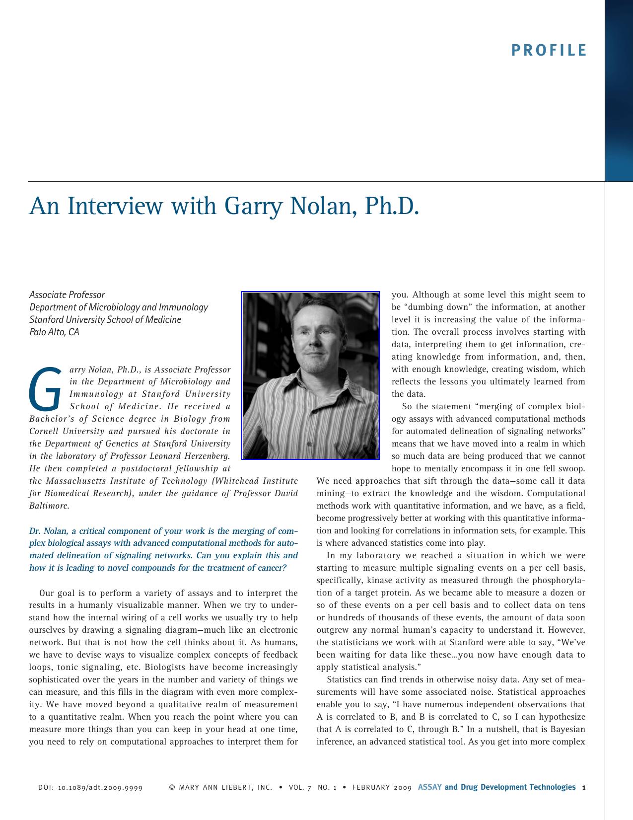 An Interview with Garry Nolan, Ph.D. by Vicki Glaser