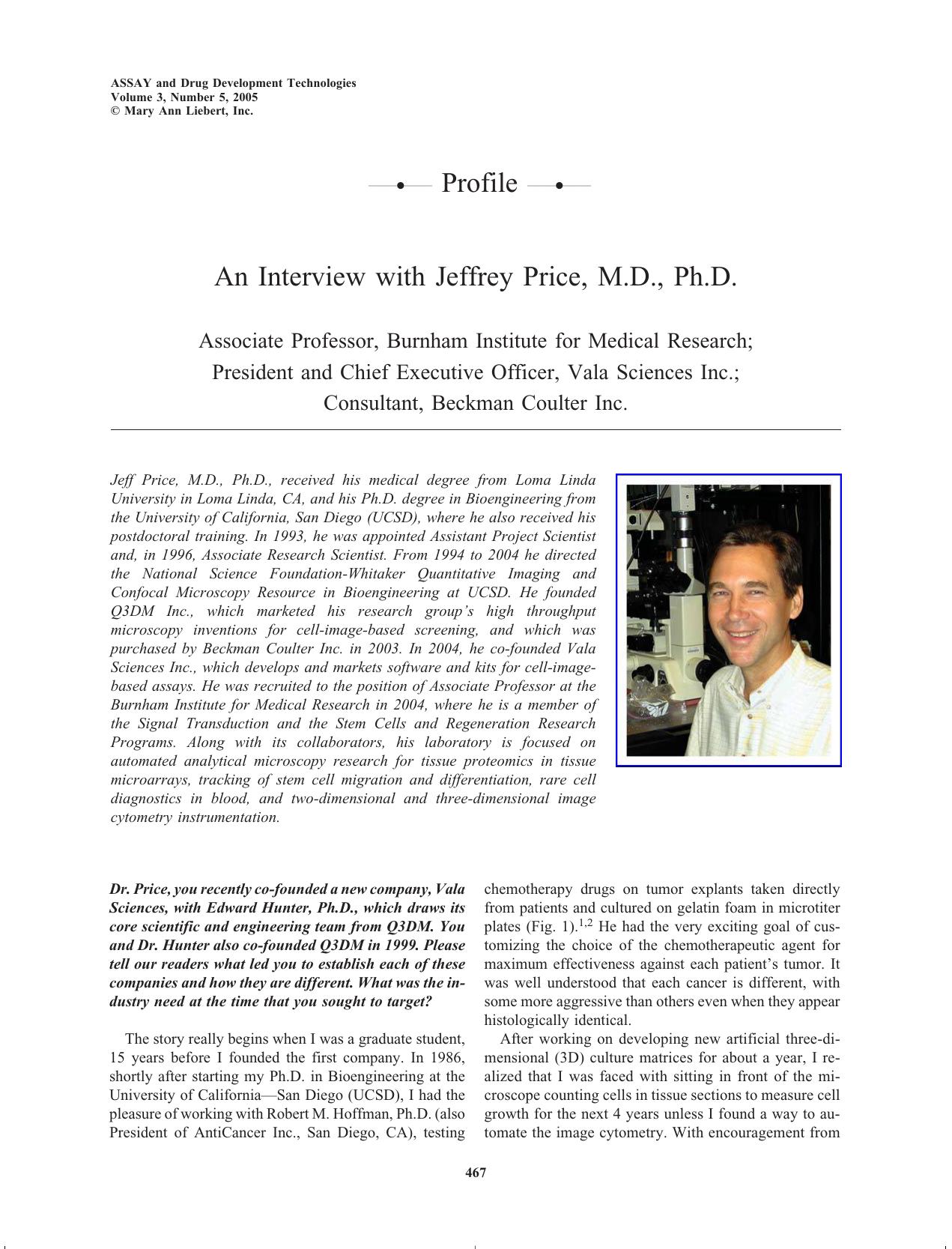 An Interview with Jeffrey Price, M.D., Ph.D. by Vicki Glaser