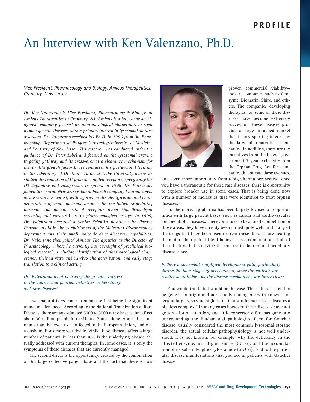 An Interview with Ken Valenzano, Ph.D. by Unknown