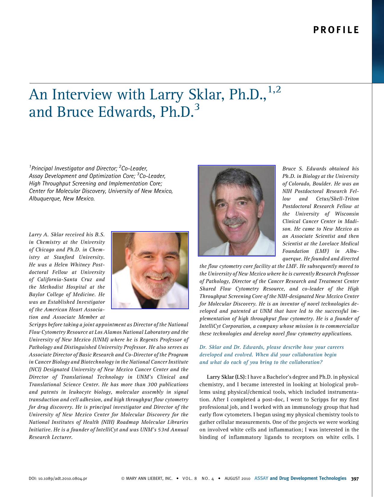 An Interview with Larry Sklar, Ph.D.,1,2 and Bruce Edwards, Ph.D.3 by Unknown