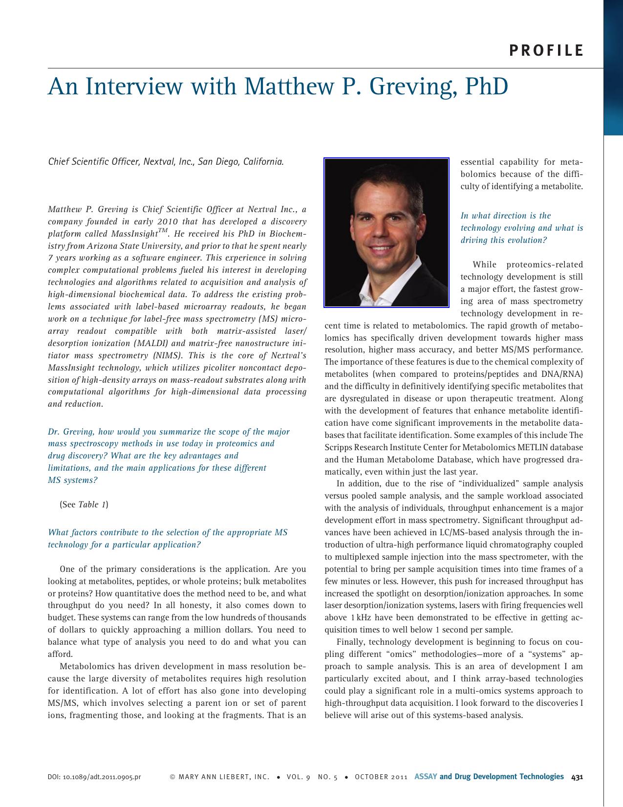 An Interview with Matthew P. Greving, PhD by Unknown