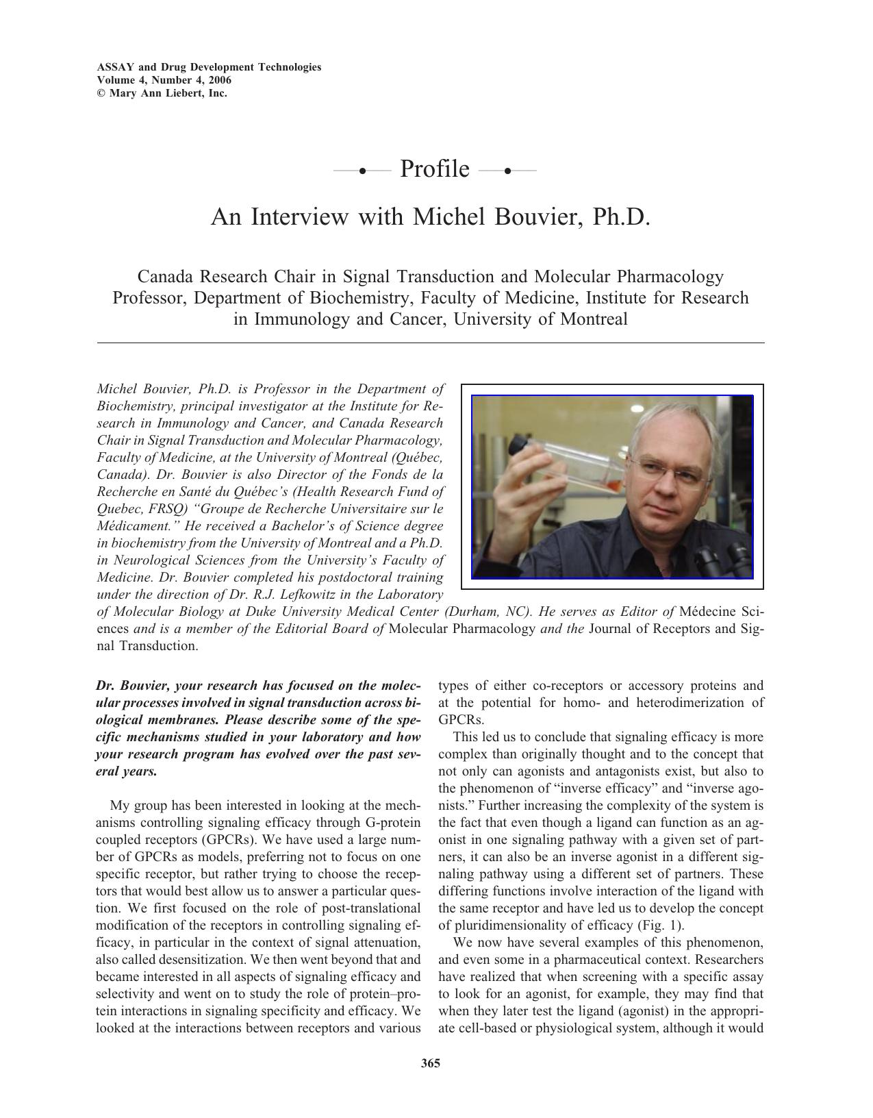 An Interview with Michel Bouvier, Ph.D. by Vicki Glaser