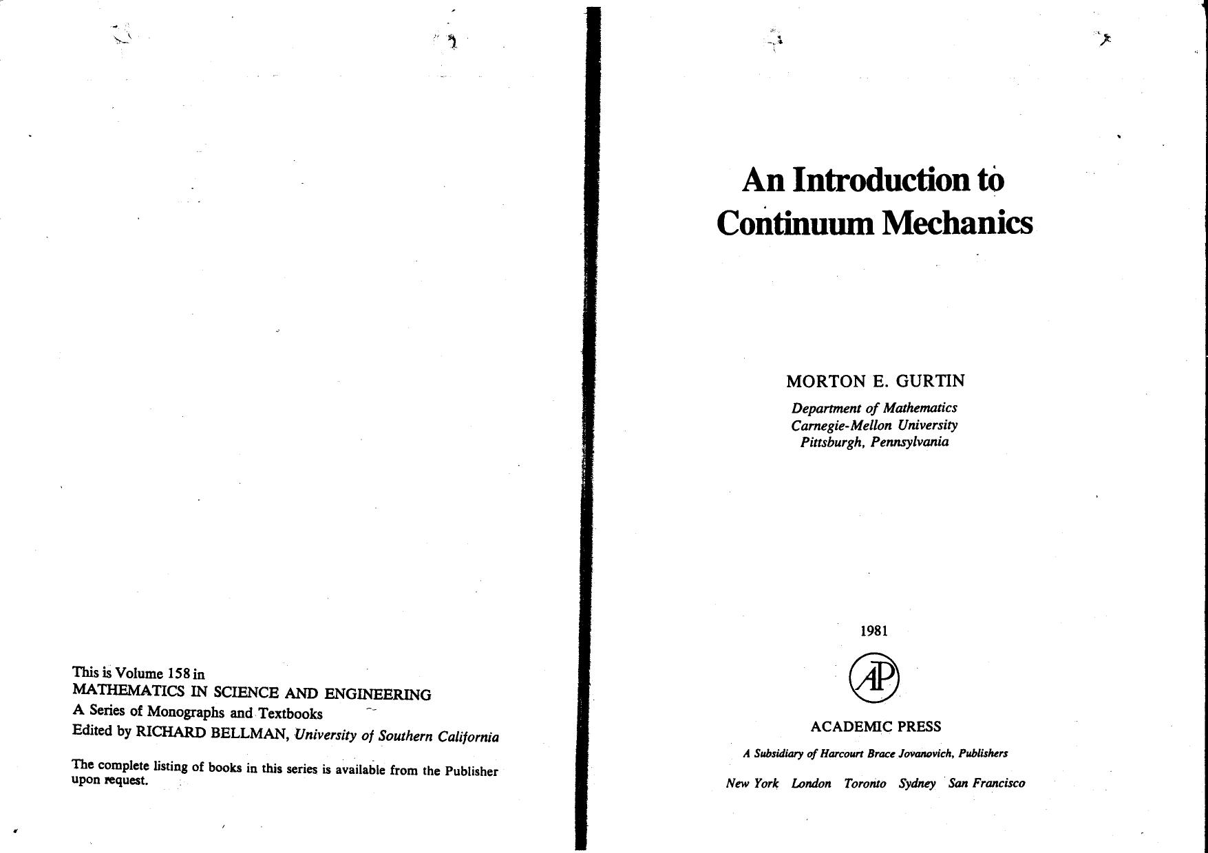 An Introduction to Continuum Mechanics by Morton E. Gurtin (Eds.)