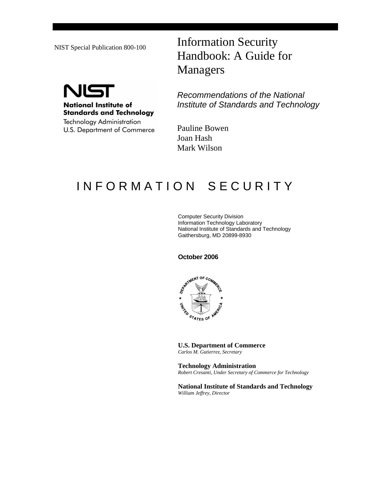 An Introduction to Information Security: The NIST Handbook by Pauline Bowen