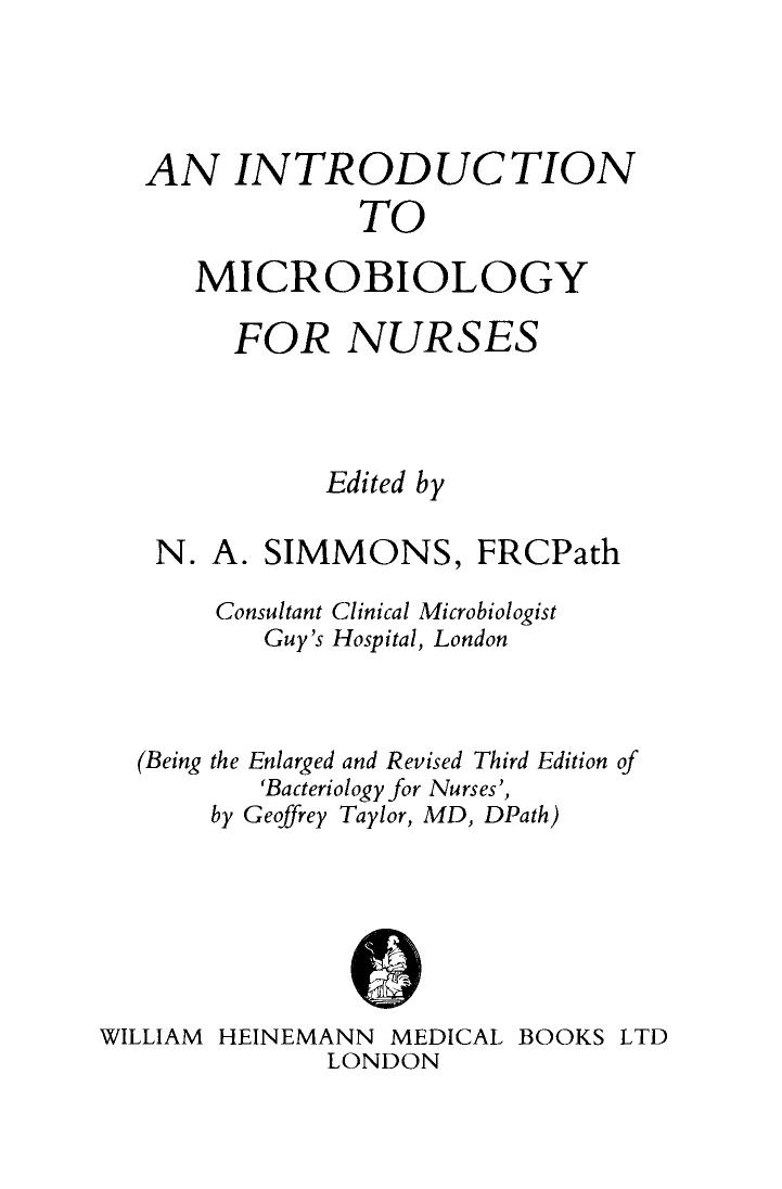 An Introduction to Microbiology for Nurses by N. A. Simmons