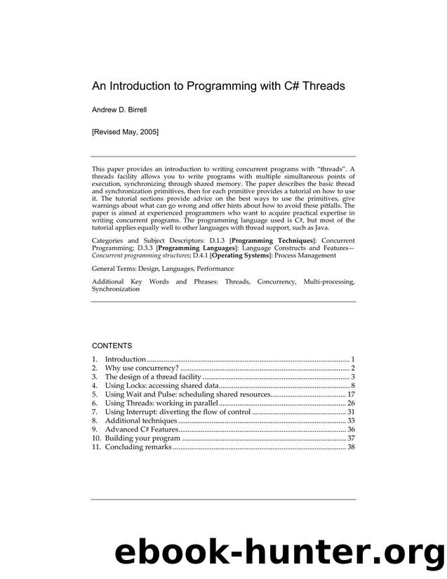 An Introduction to Programming with C# Threads by Andrew D. Birrell