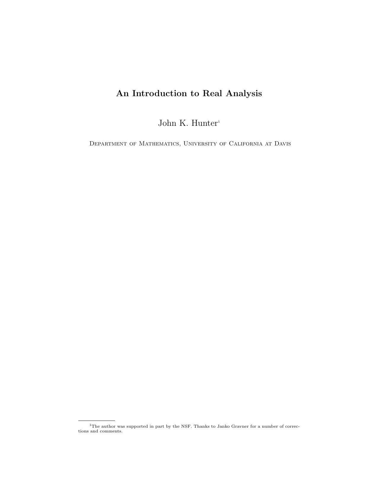 An Introduction to Real Analysis by John K. Hunter