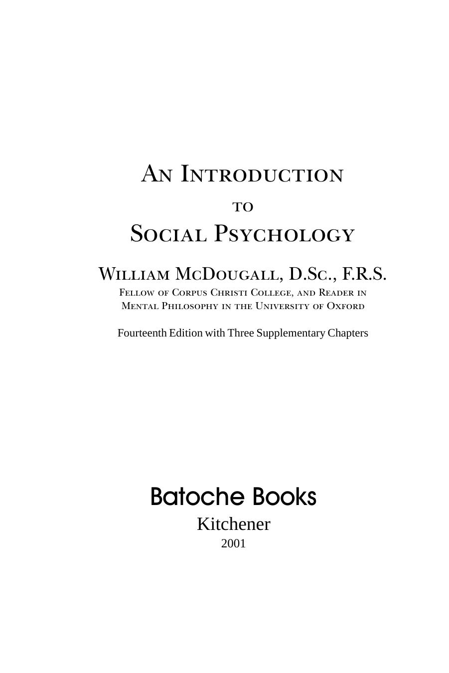 An Introduction to Social Psychology by William McDougall