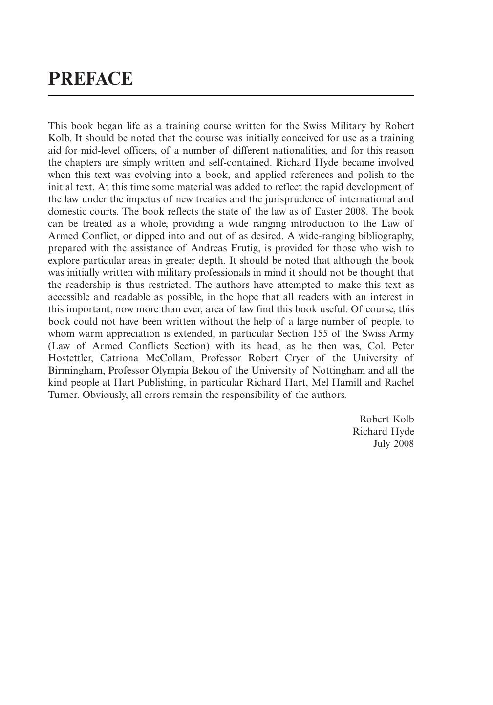 An Introduction to the International Law of Armed Conflicts by Robert Kolb; Richard Hyde