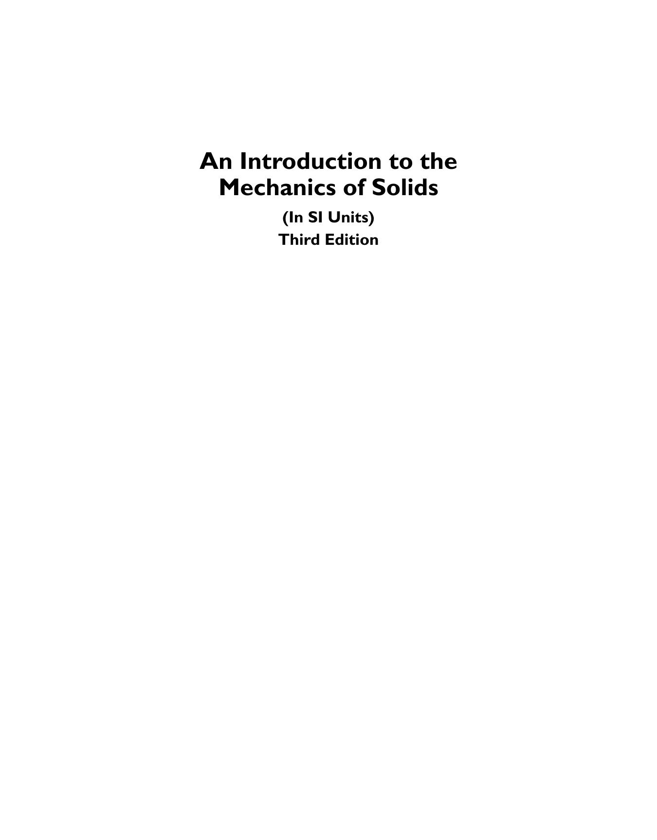 An Introduction to the Mechanics of Solids (In SI Units) by unknow