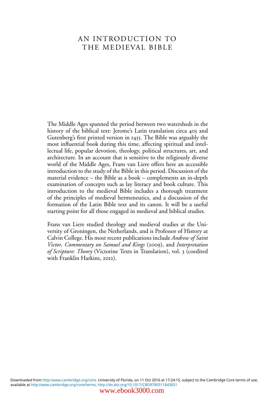 An Introduction to the Medieval Bible by Unknow