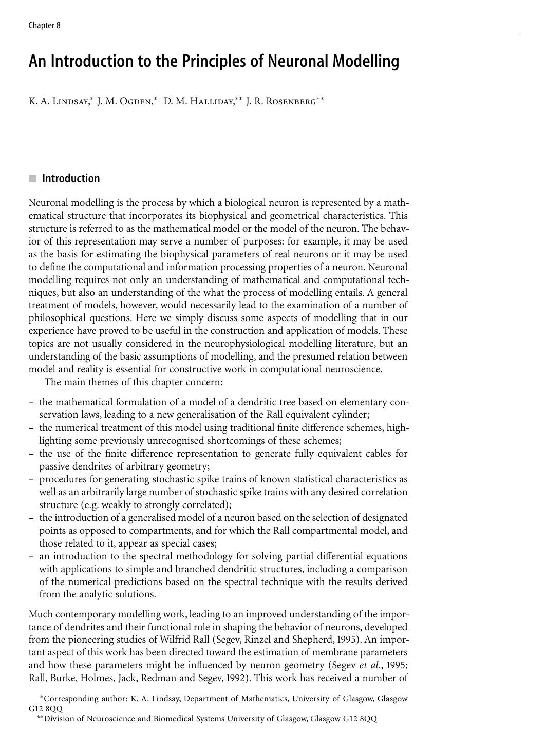 An Introduction to the rinciples of Neuronal Modelling by K.A.Lindsay J.M. Ogden D.M. Halliday J.R. Rosenberg