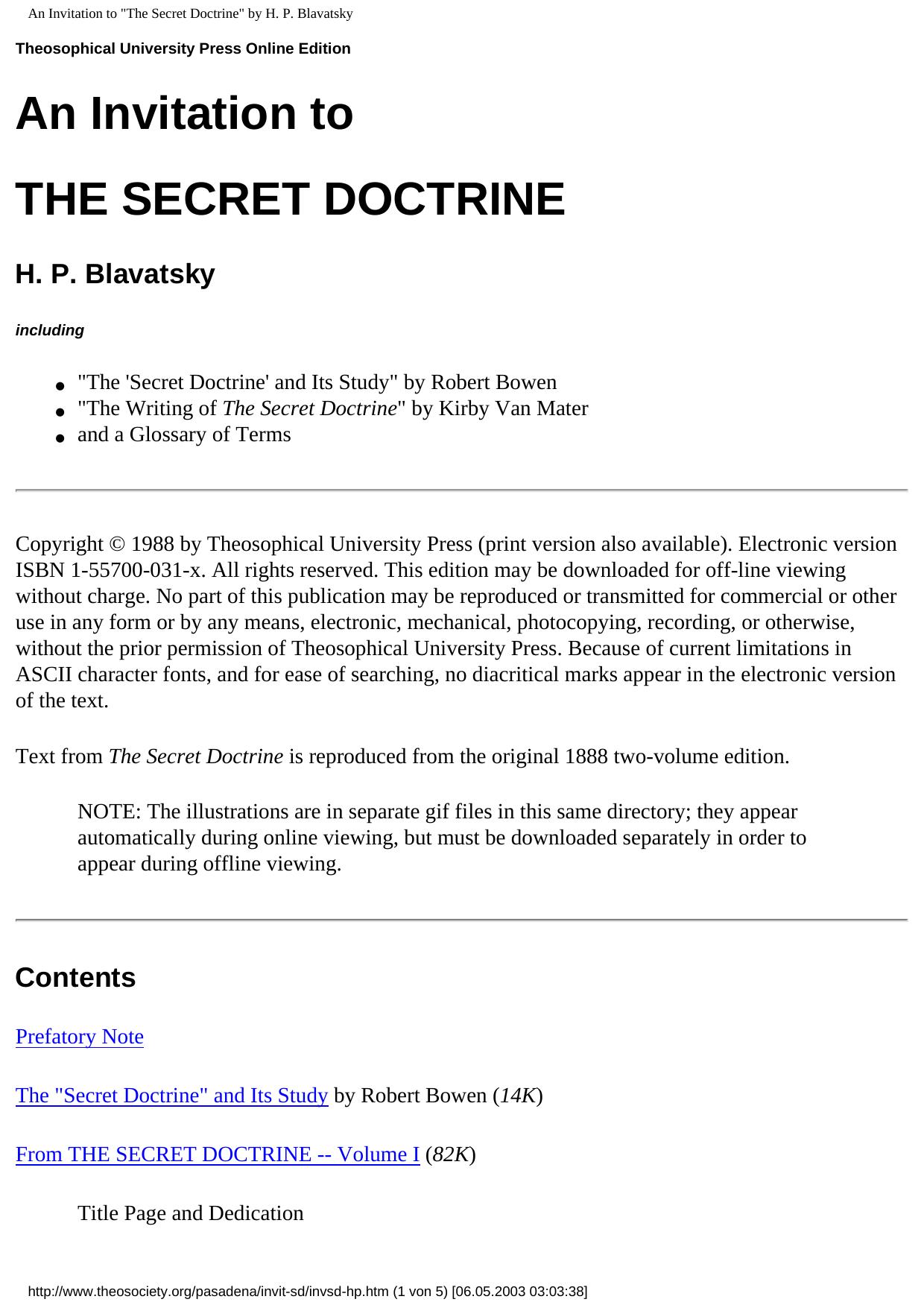 An Invitation to "The Secret Doctrine" by H. P. Blavatsky by An Invitation To The Secret Doctrine