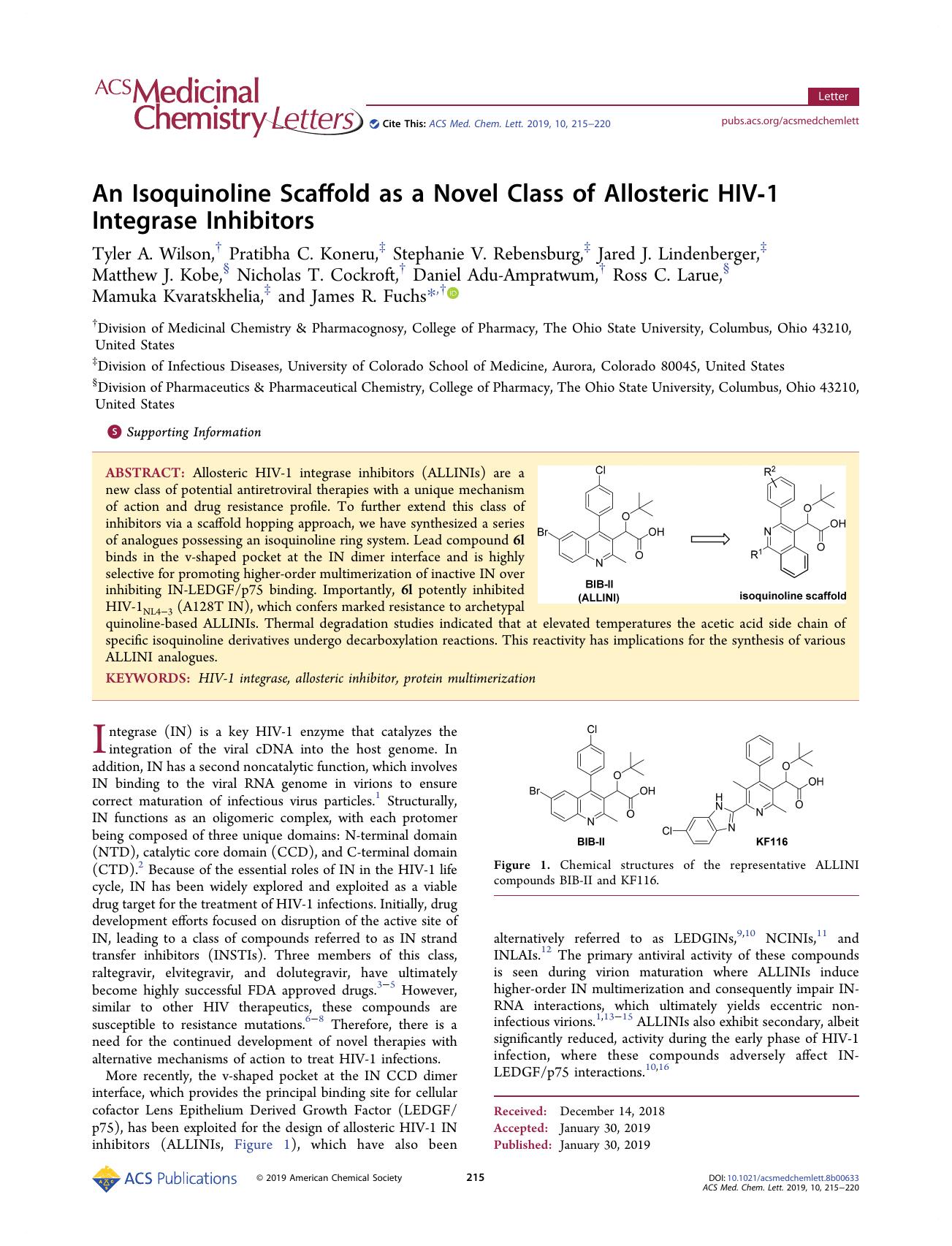 An Isoquinoline Scaffold as a Novel Class of Allosteric HIV-1 Integrase Inhibitors by unknow
