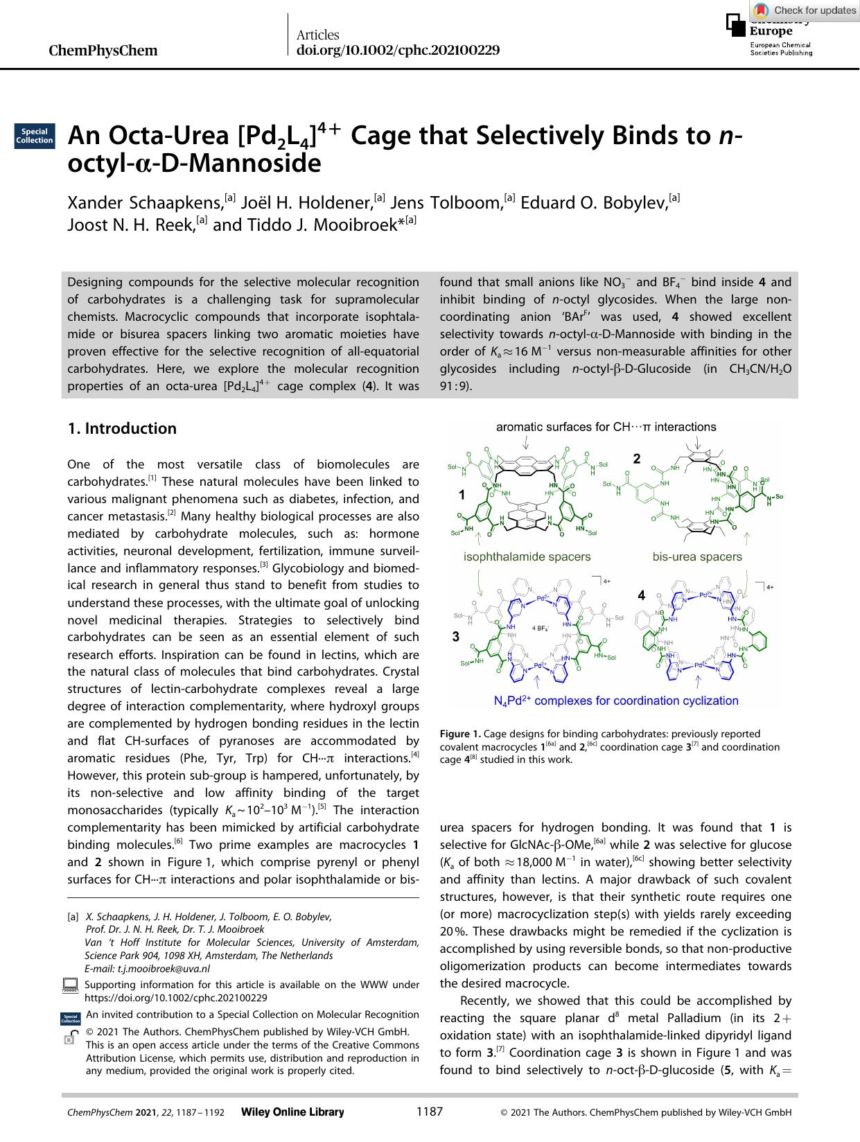 An OctaâUrea [Pd2L4]4+ Cage that Selectively Binds to nâoctylâÎ±âDâMannoside by Unknown