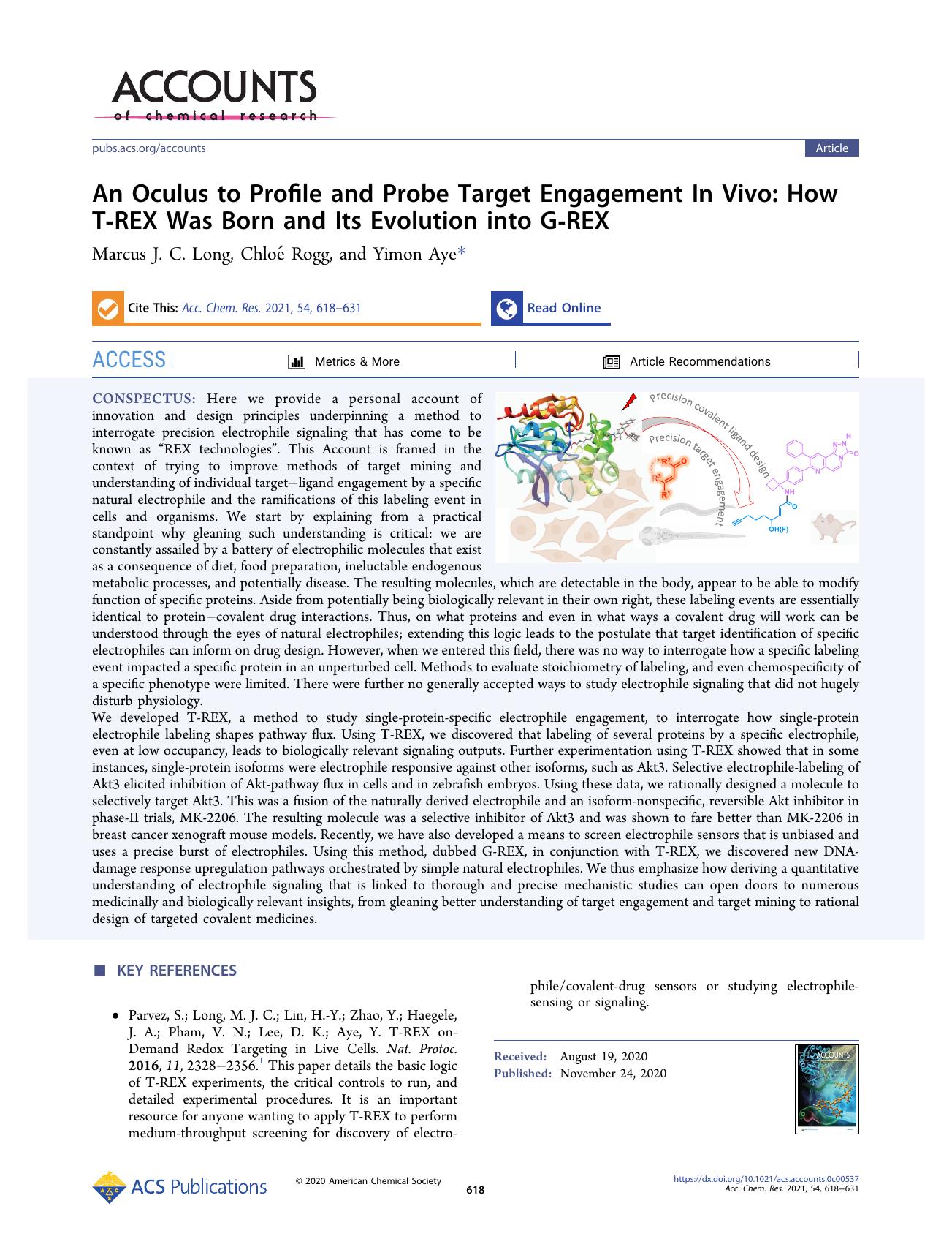An Oculus to Profile and Probe Target Engagement In Vivo: How T-REX Was Born and Its Evolution into G-REX by Marcus J. C. Long; Chloé Rogg; Yimon Aye