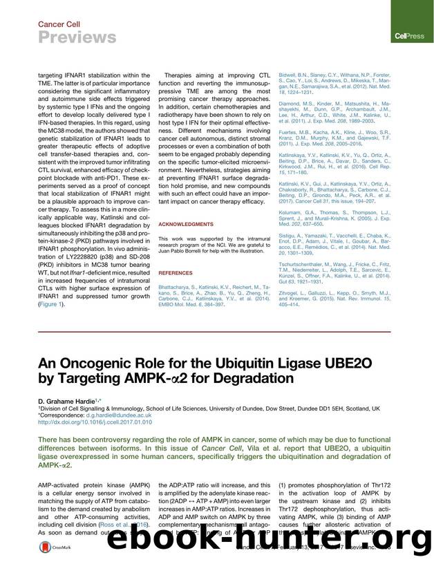 An Oncogenic Role for the Ubiquitin Ligase UBE2O by Targeting AMPK-&alpha;2 for Degradation by D. Grahame Hardie