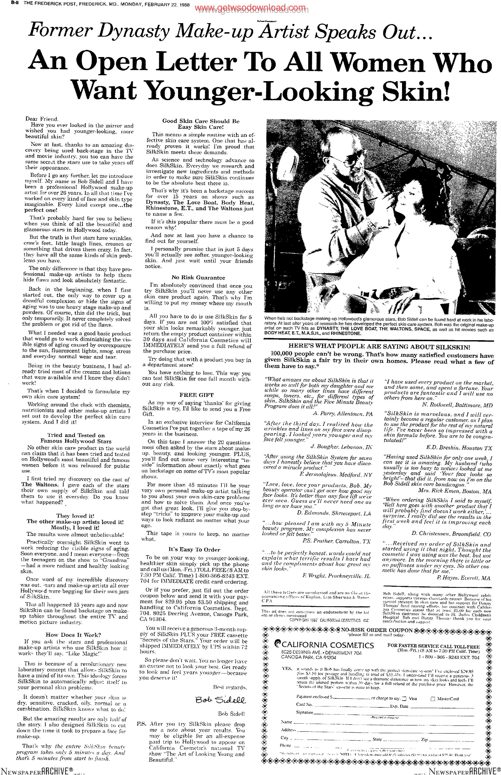 An Open Letter to all women who want younger looking skin by Copyright 2005 Heritage Microfilm Inc. and Newspaperarchive.com
