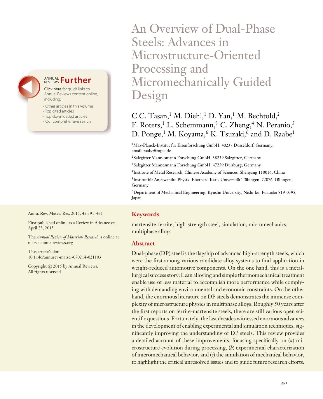 An Overview of Dual-Phase Steels: Advances in Microstructure-Oriented Processing and Micromechanically Guided Design by unknow