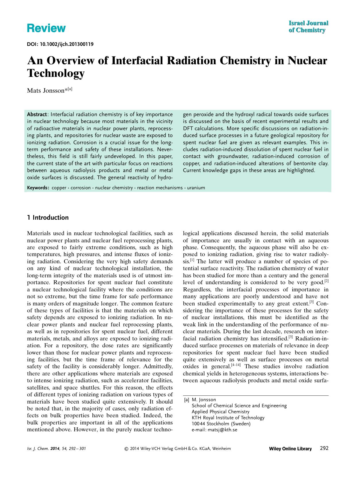 An Overview of Interfacial Radiation Chemistry in Nuclear Technology by Unknown