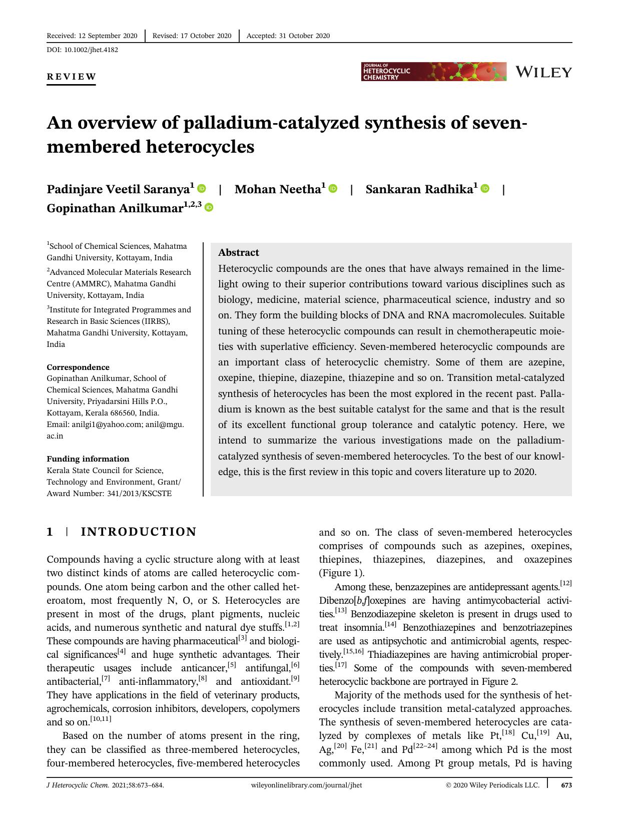 An Overview of Palladium-catalyzed Synthesis of Seven-membered Heterocycles by Unknown
