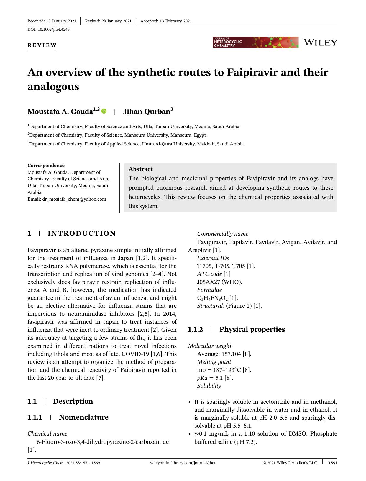 An Overview of the Synthetic Routes to Faipiravir and Their Analogous by Unknown