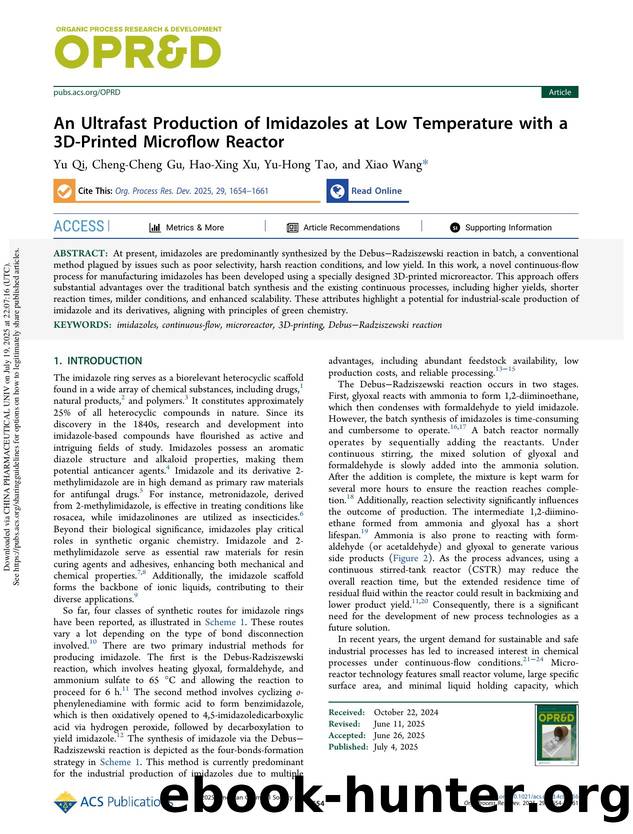 An Ultrafast Production of Imidazoles at Low Temperature with a 3D-Printed Microflow Reactor by Yu Qi Cheng-Cheng Gu Hao-Xing Xu Yu-Hong Tao & Xiao Wang