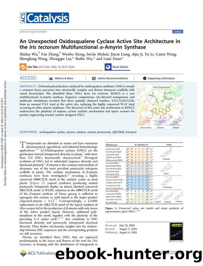 An Unexpected Oxidosqualene Cyclase Active Site Architecture in the Iris tectorum Multifunctional Î±-Amyrin Synthase by unknow