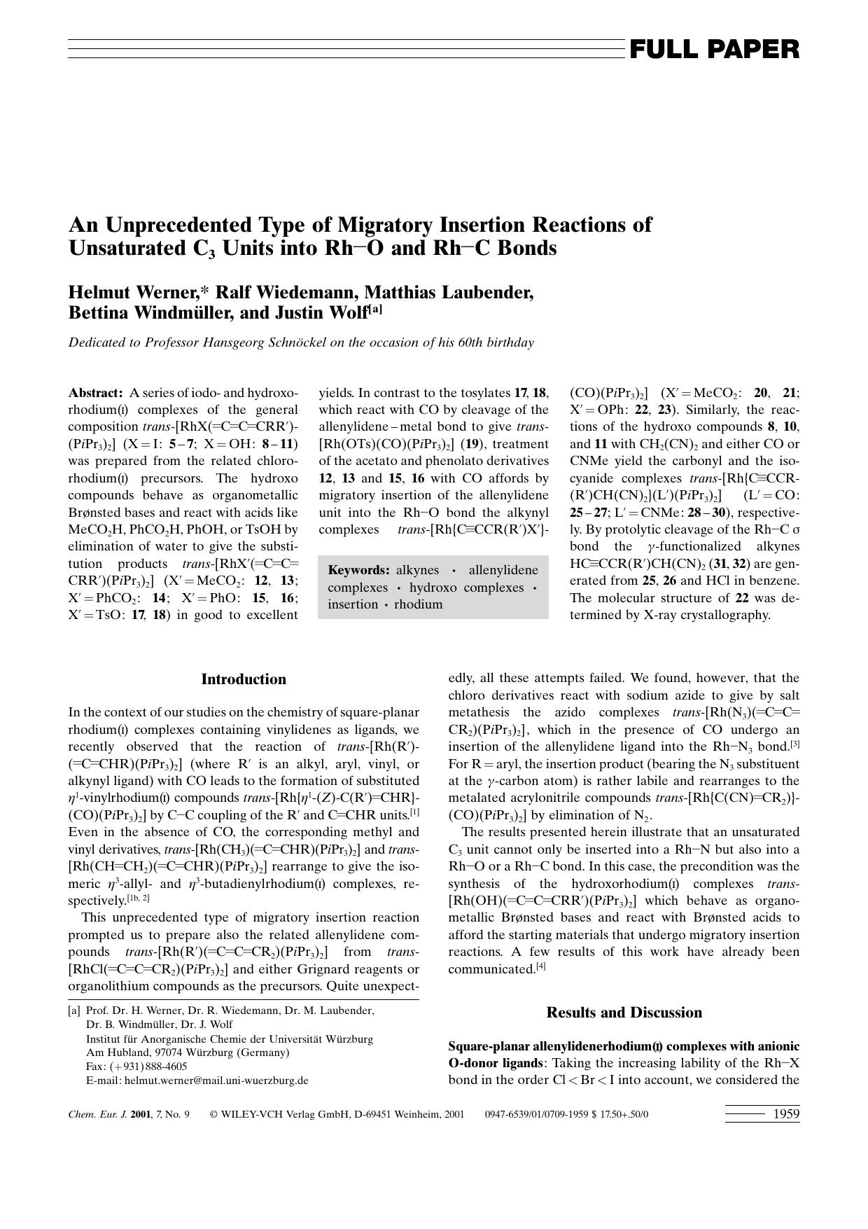 An Unprecedented Type of Migratory Insertion Reactions of Unsaturated C3 Units into Rh-O and Rh-C Bonds by Unknown