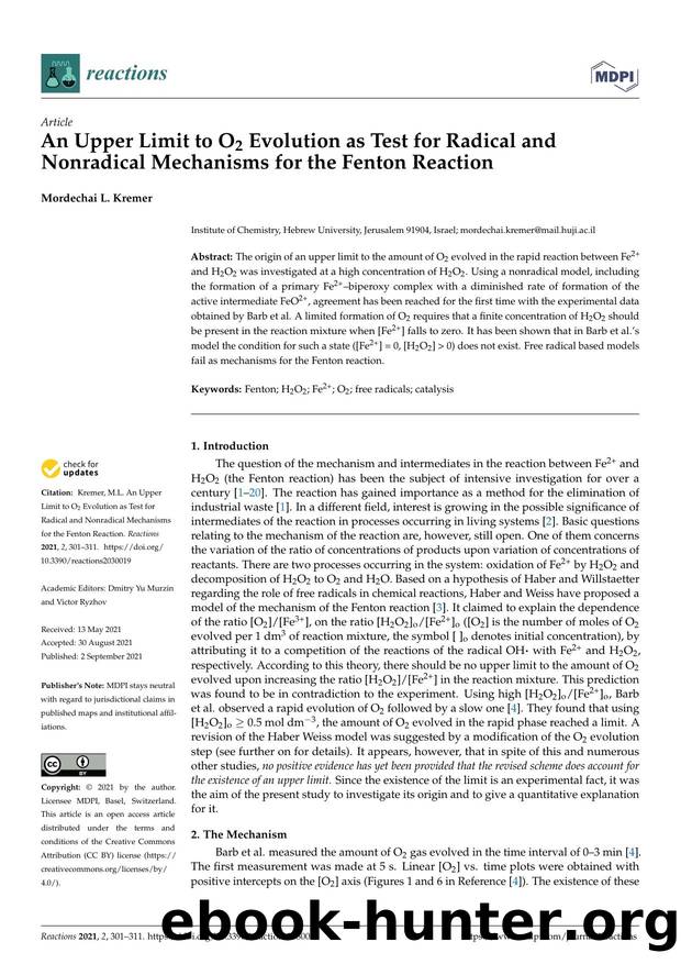 An Upper Limit to O2 Evolution as Test for Radical and Nonradical Mechanisms for the Fenton Reaction by Mordechai L. Kremer