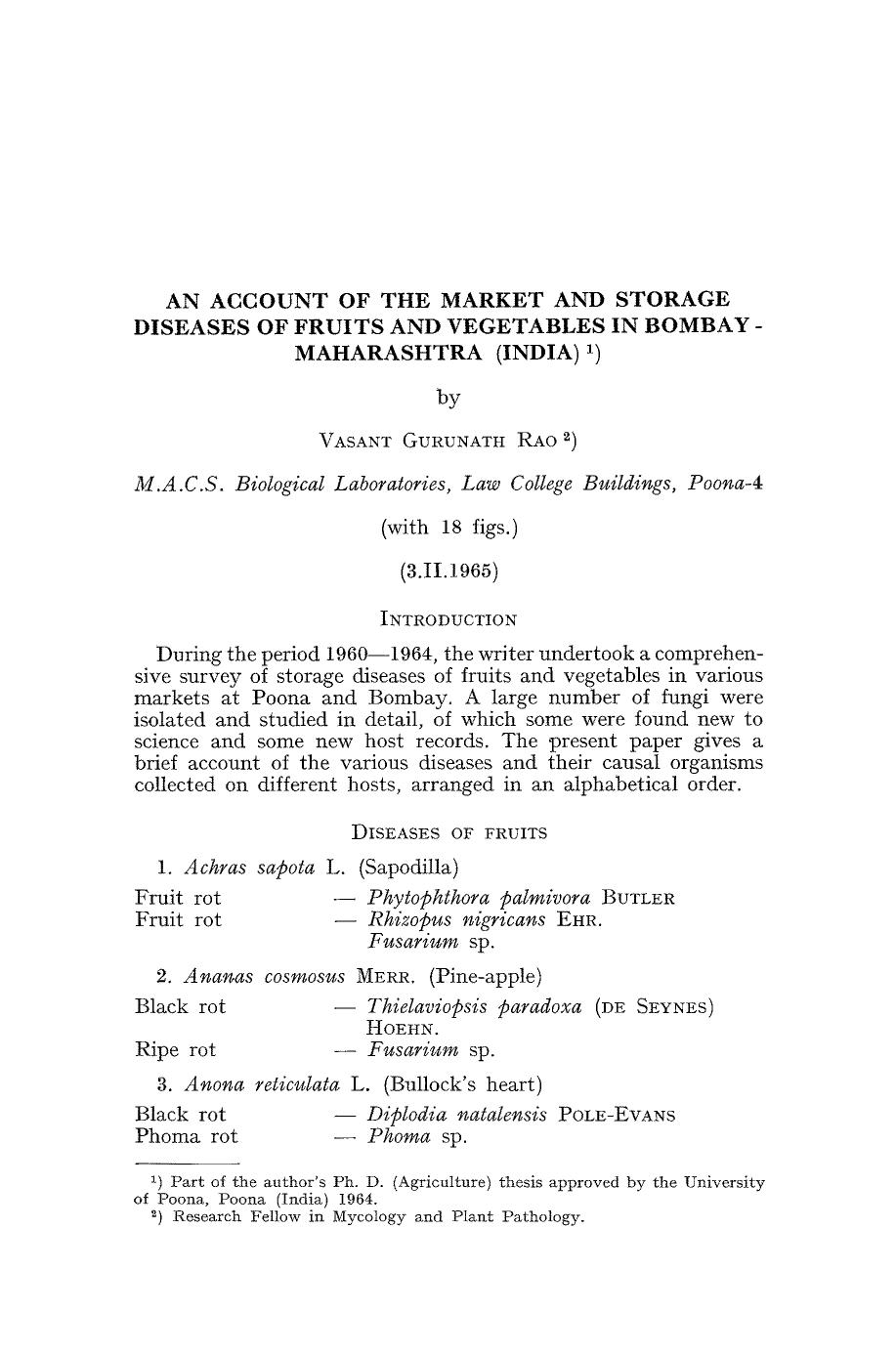 An account of the market and storage diseases of fruits and vegetables in Bombay-Maharashtra (India) by Unknown