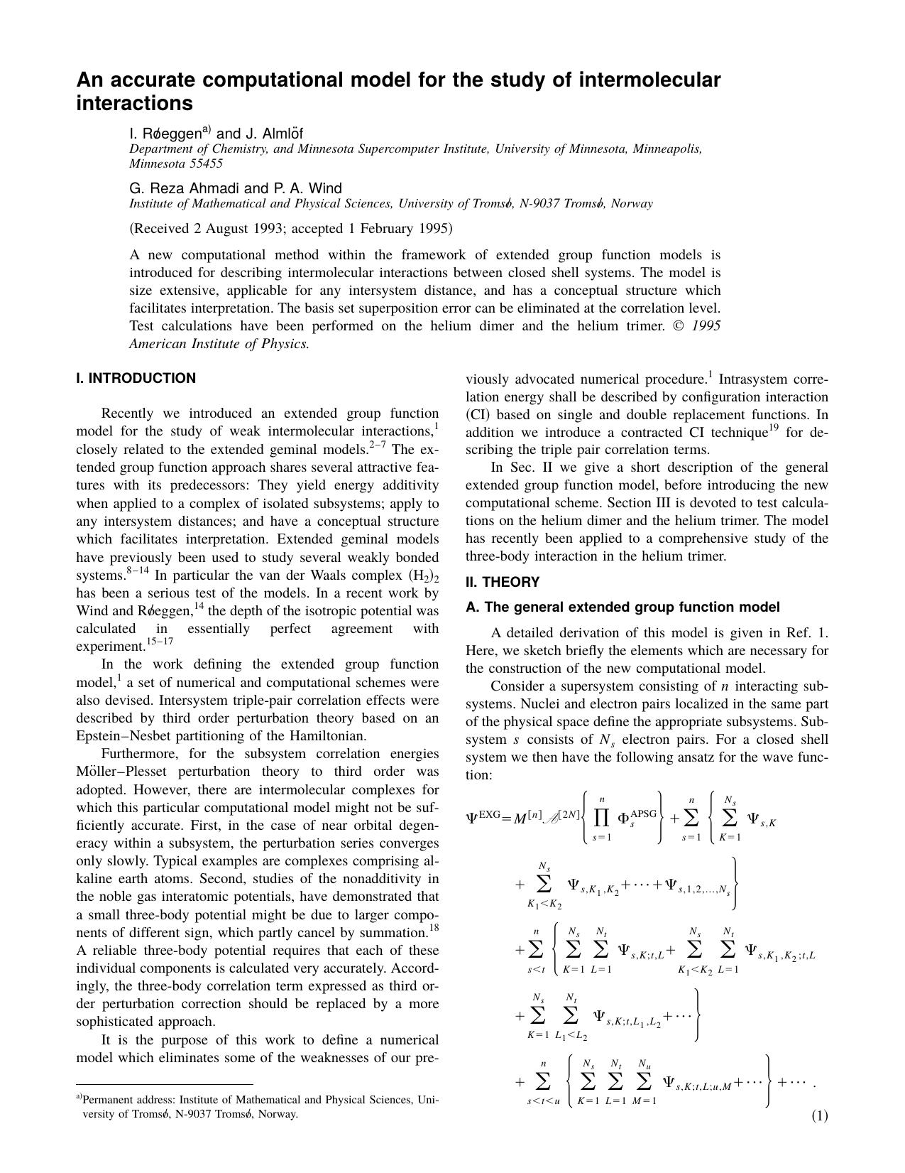 An accurate computational model for the study of by I. Roeggen and J. Almlof & G. Reza Ahmadi and P. A