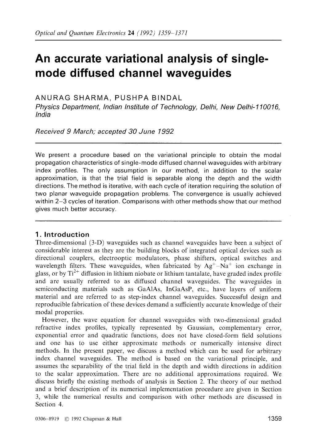 An accurate variational analysis of single-mode diffused channel waveguides by Unknown