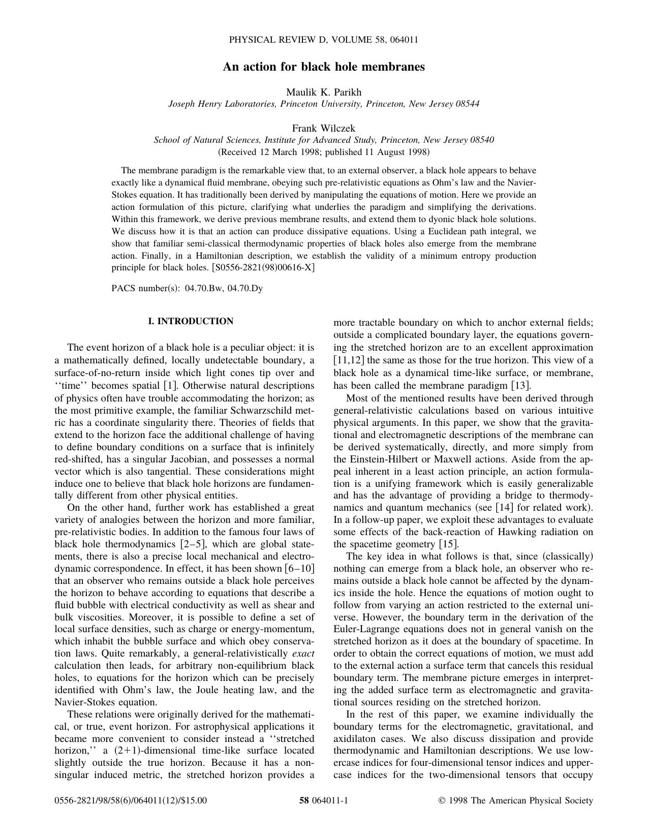 An action for black hole membranes (1998) by Unknown