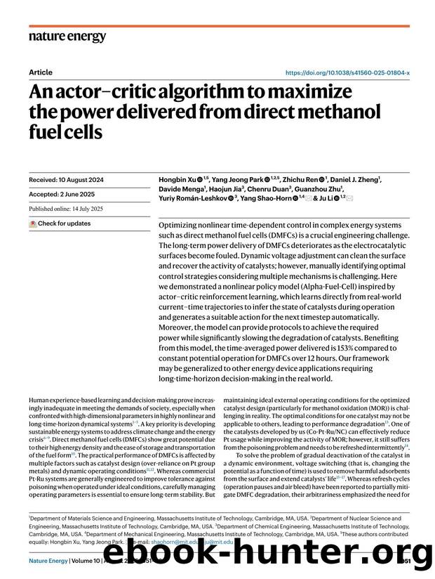 An actorâcritic algorithm to maximize the power delivered from direct methanol fuel cells by unknow