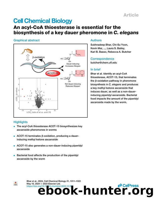 An acyl-CoA thioesterase is essential for the biosynthesis of a key dauer pheromone in C.&nbsp;elegans by unknow