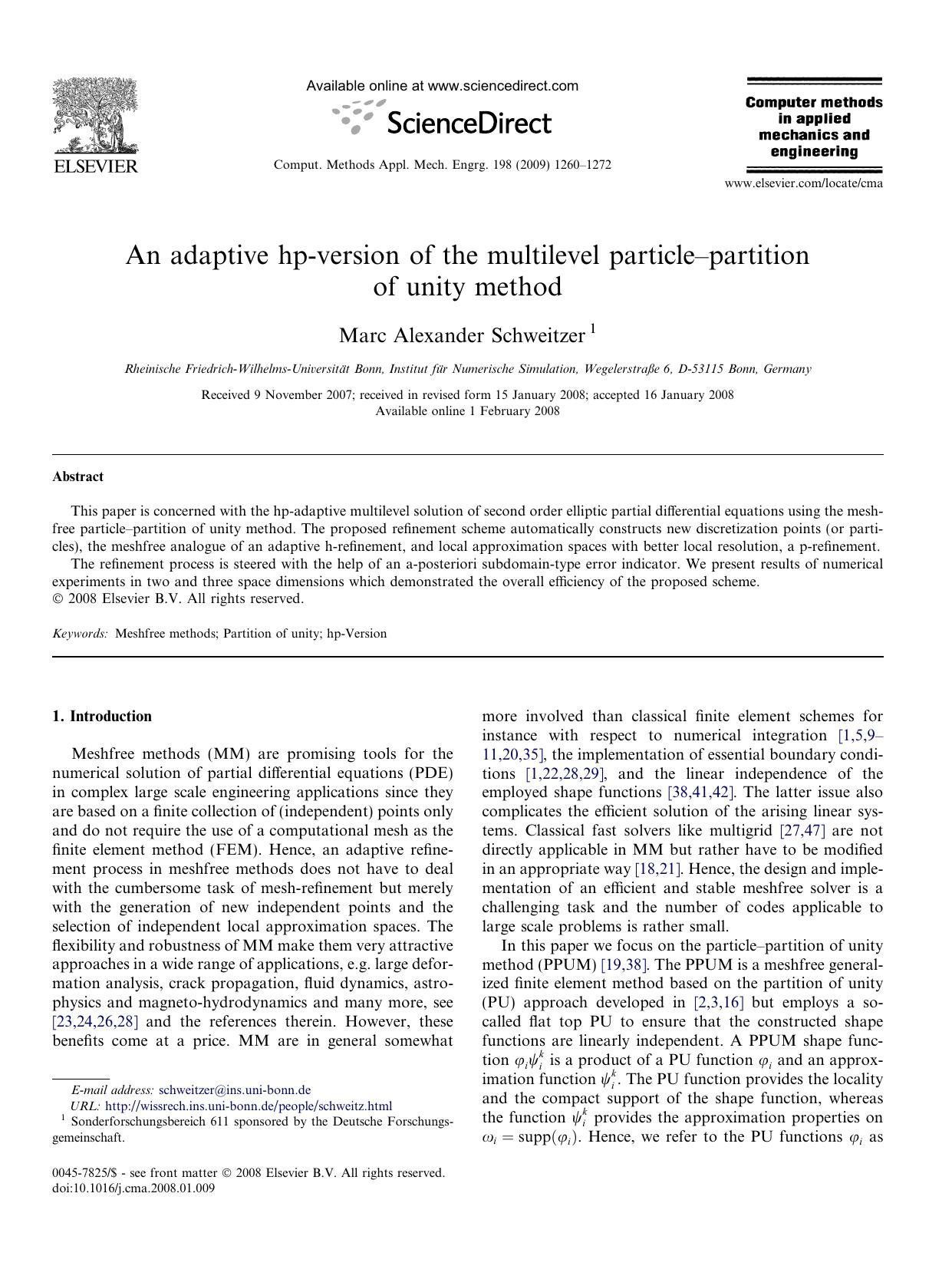 An adaptive hp-version of the multilevel particleâpartition of unity method by Marc Alexander Schweitzer