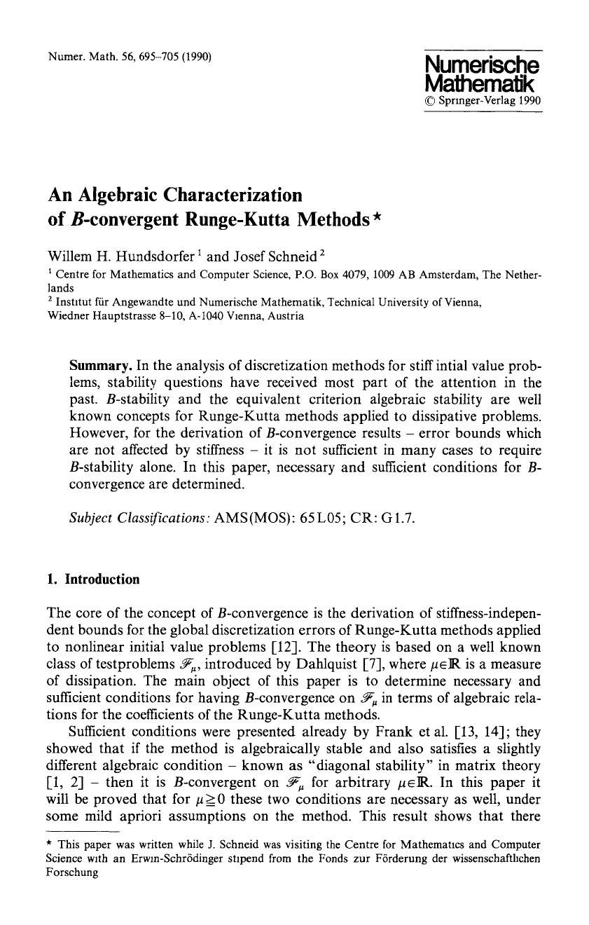 An algebraic characterization of <Emphasis Type="Italic">B <Emphasis>-convergent Runge-Kutta methods by Unknown