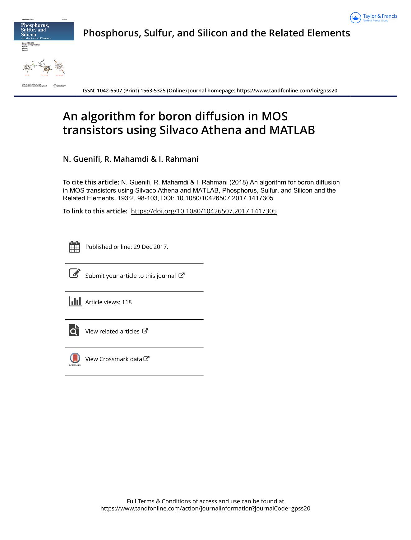 An algorithm for boron diffusion in MOS transistors using Silvaco Athena and MATLAB by N. Guenifi & R. Mahamdi & I. Rahmani