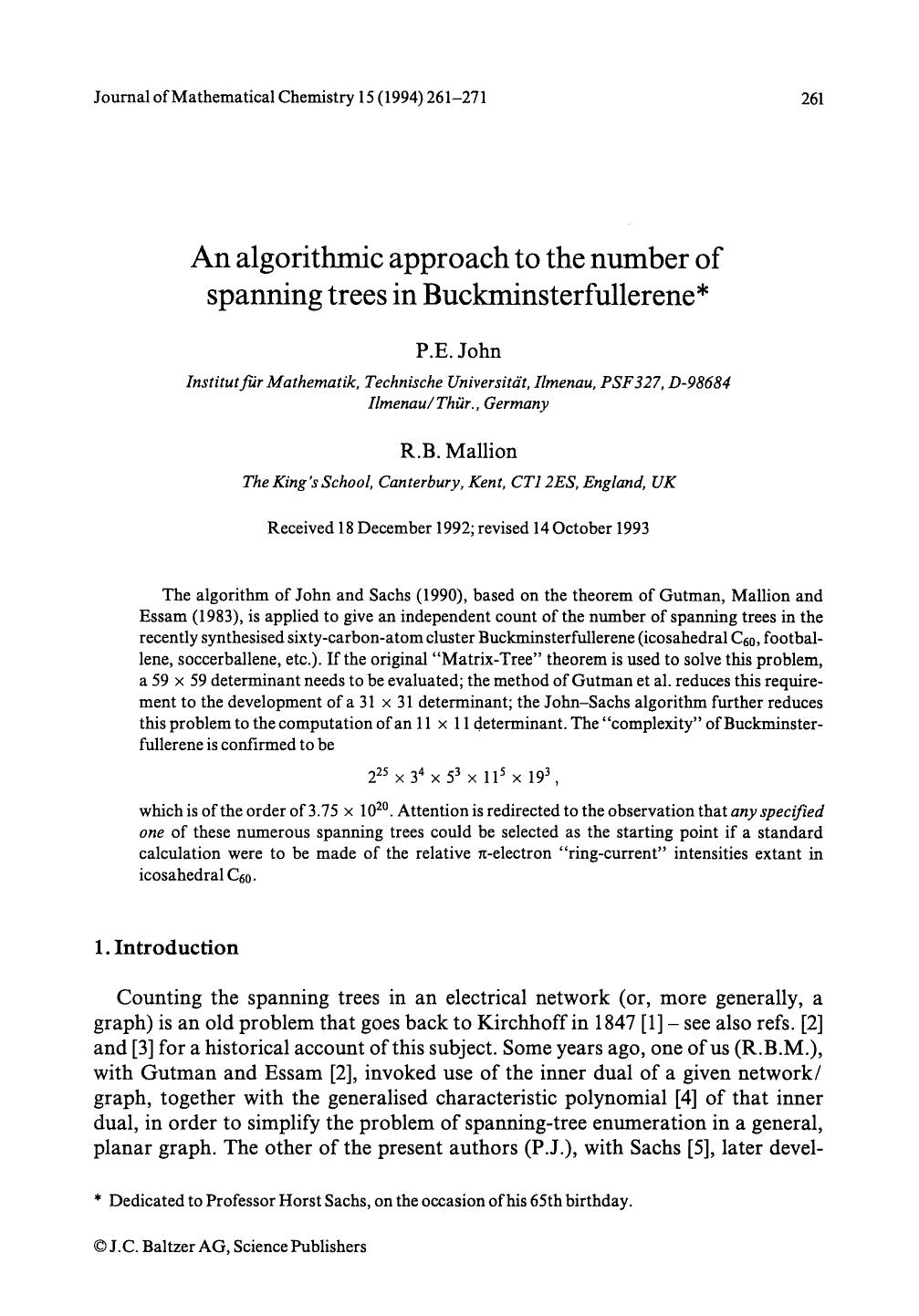 An algorithmic approach to the number of spanning trees in Buckminsterfullerene by Unknown