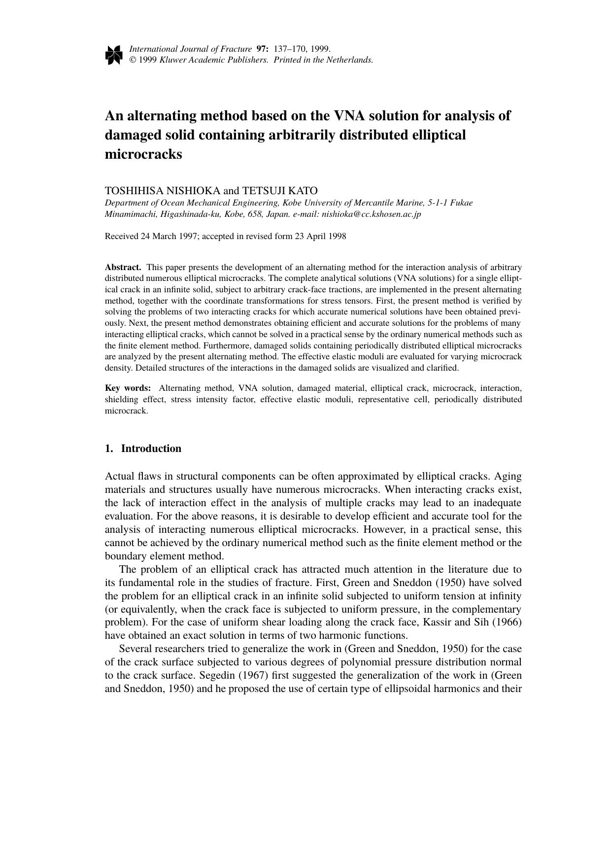 An alternating method based on the VNA solution for analysis of damaged solid containing arbitrarily distributed elliptical microcracks by Unknown