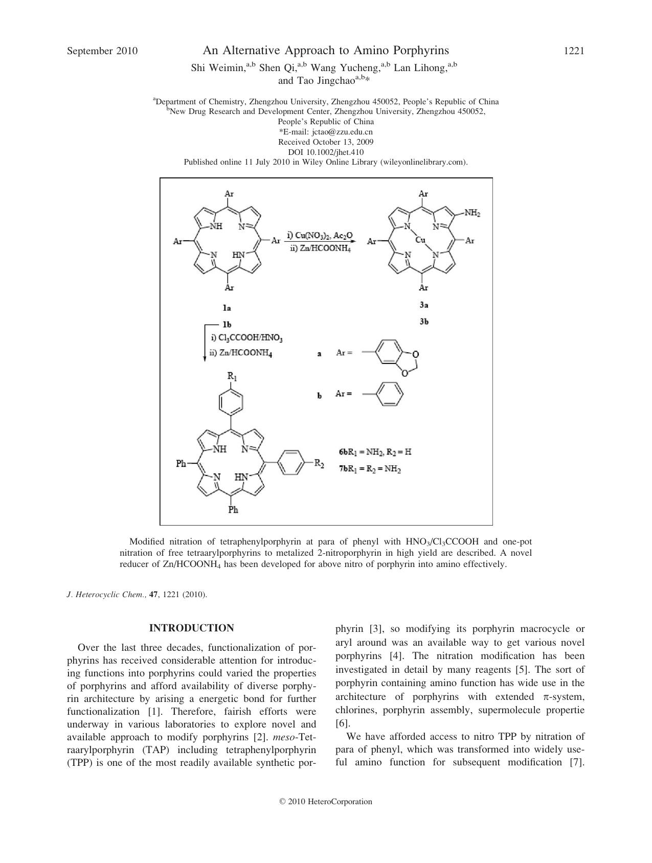 An alternative approach to amino porphyrins by Unknown