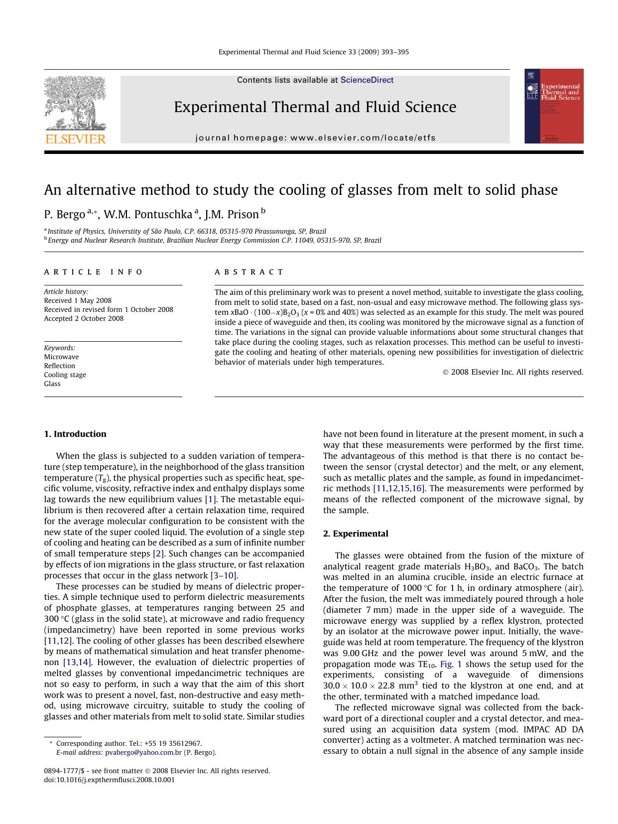 An alternative method to study the cooling of glasses from melt to solid phase by P. Bergo; W.M. Pontuschka; J.M. Prison